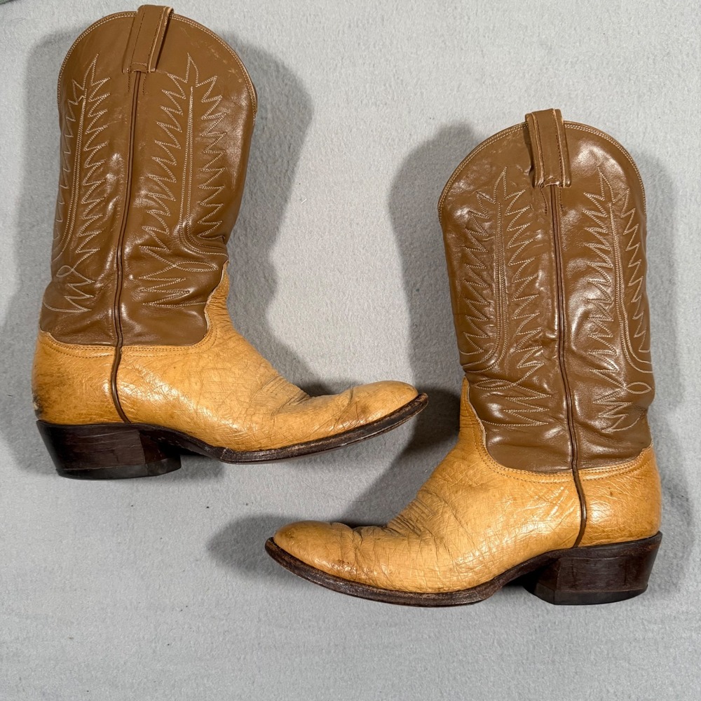 Tony Lama Mens Vintage Two Tone Tan Brown Leather Western Cowboy Boots 8244 10.5
